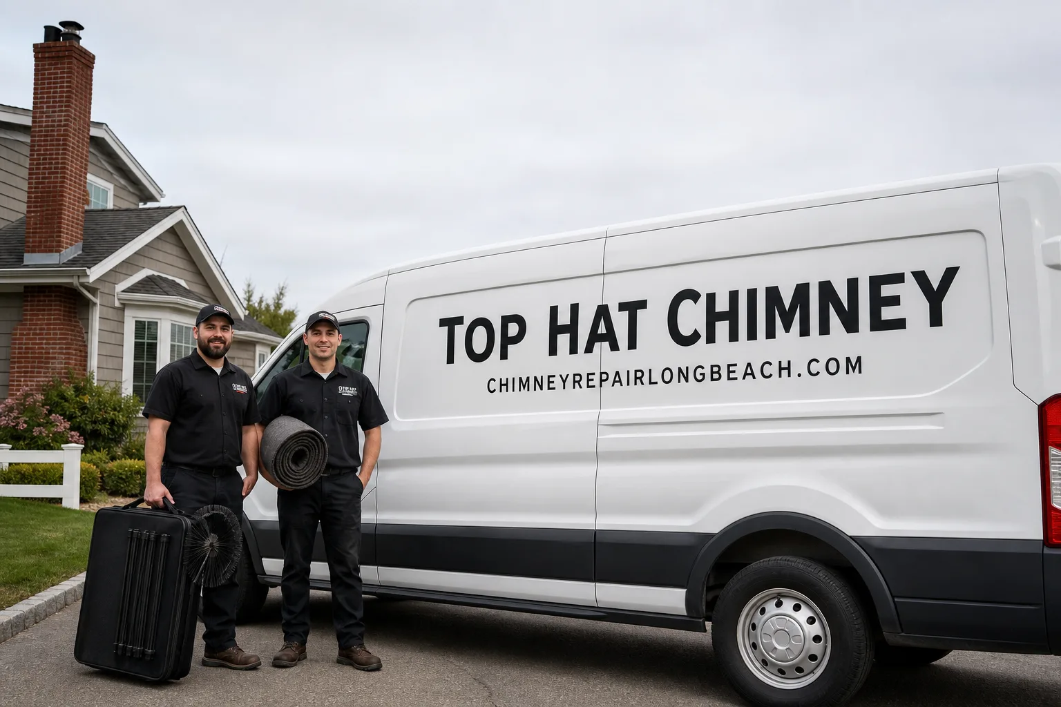 Top Hat Chimney chimney cleaning service vehicle and crew in Long Beach, NY
